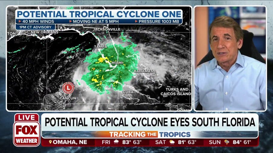 Potential Tropical Cyclone One moving slowly over Gulf of Mexico