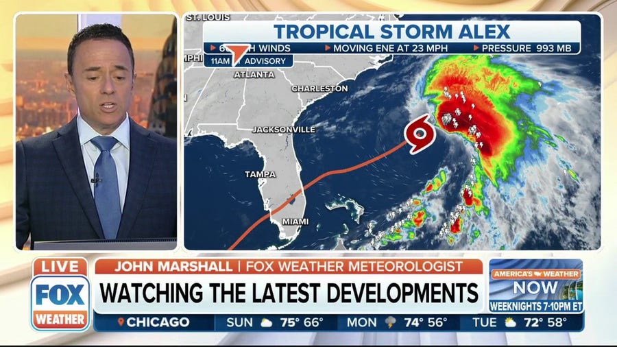 Tropical Storm Alex continues to churn in the Atlantic