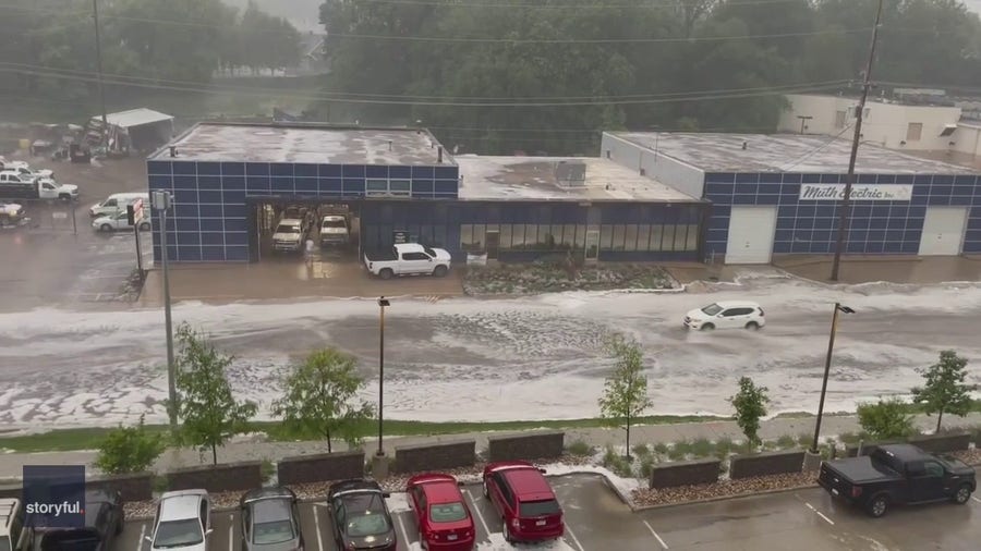 Hail storm turns Omaha, NE street into flowing river during severe storms