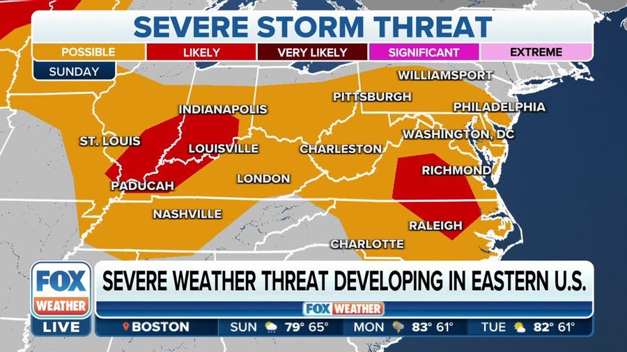 Severe weather threat developing in the eastern US