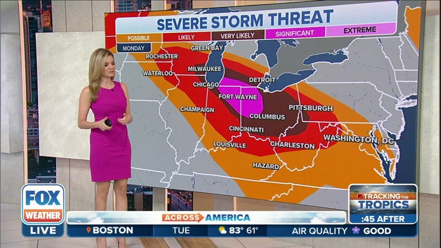 Severe storm threat increases for areas of Midwest on Monday evening