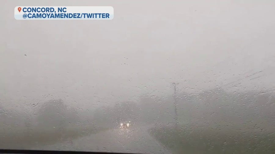 Watch: Hail pelts windshield in North Carolina as storms move through