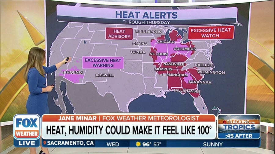 Heat wave continues for more than 90 million Americans from Midwest to Southeast