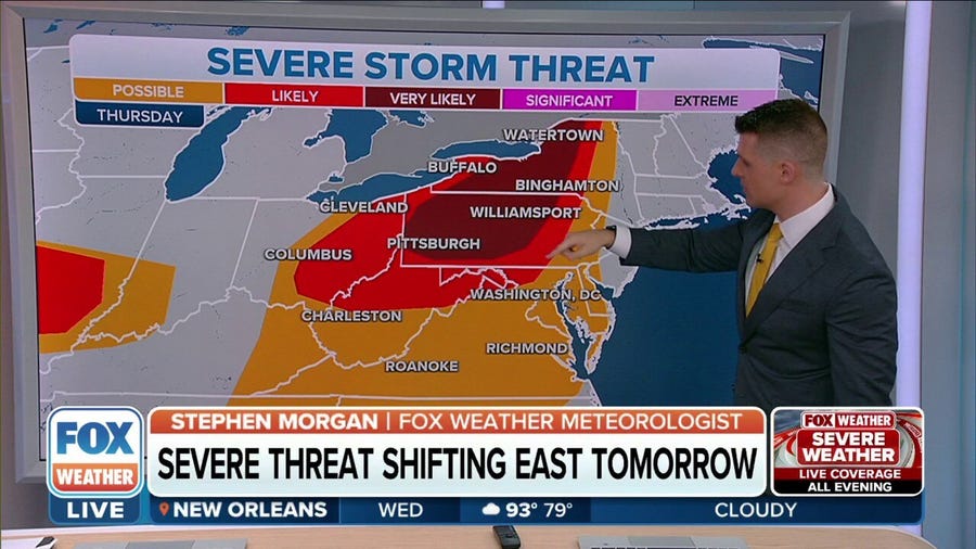 Severe storm threat shifts to the Northeast on Thursday