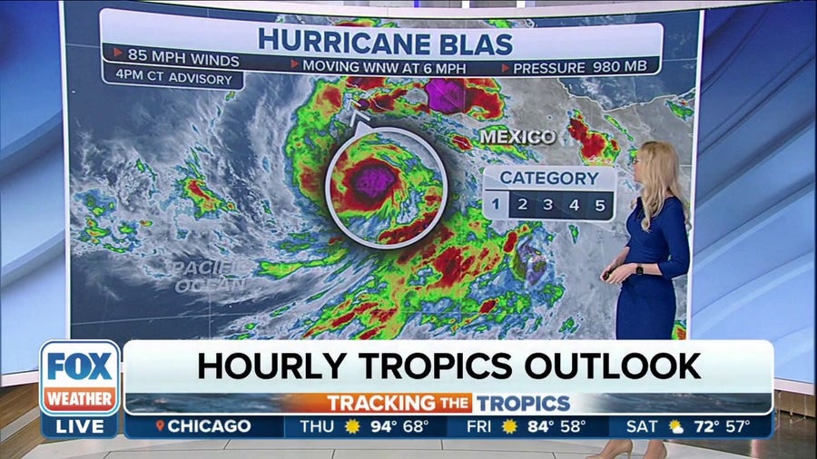 Hurricane Blas heads west with winds at 85 miles per hour