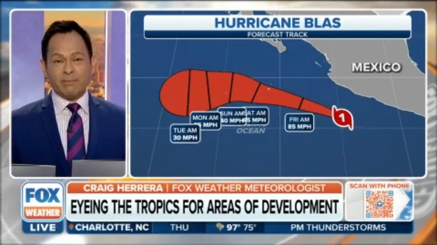 Hurricane Blas will continue to strengthen, poses no threat to land