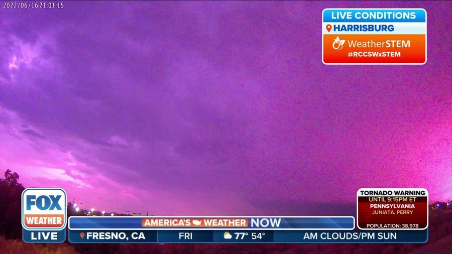 Lightning flashes across the sky in Harrisburg, PA