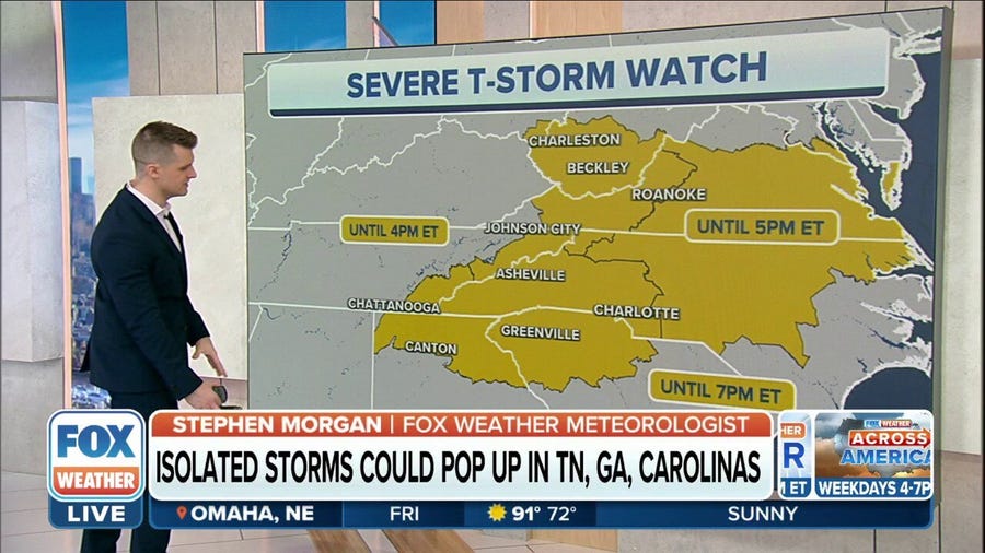 Isolated storms could develop in TN, GA, Carolinas and VA