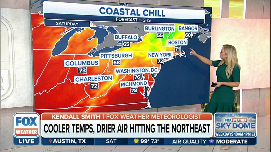 Cooler temps. drier air hitting Northeast