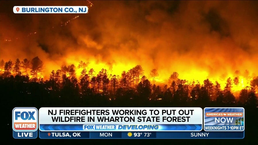 NJ firefighters battle large wildfire in Burlington County forest