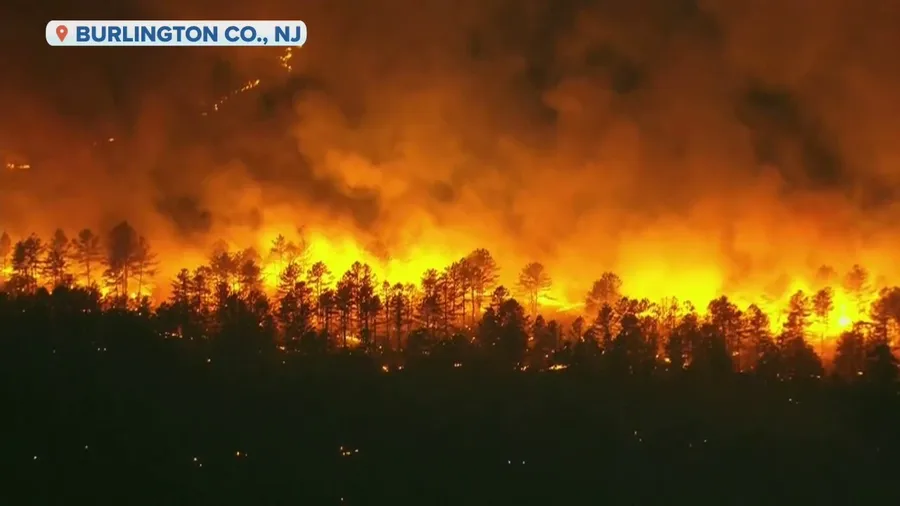 Watch: Wildfire rages in New Jersey