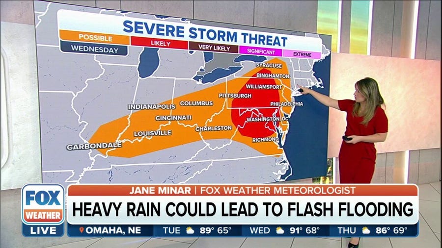 Severe storms, flash flooding possible in Northeast and mid-Atlantic on Wednesday