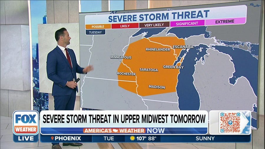 Severe storms possible in upper Midwest on Tuesday