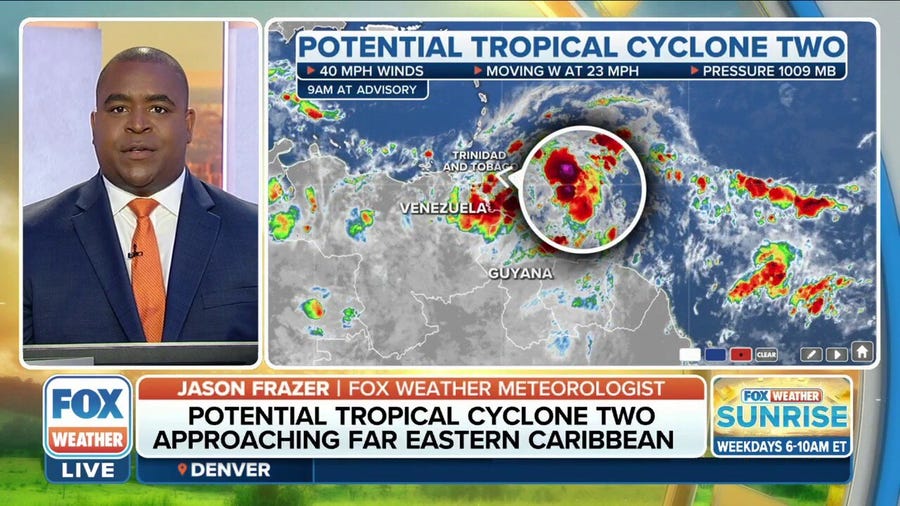 Potential Tropical Cyclone Two approaching far eastern Caribbean