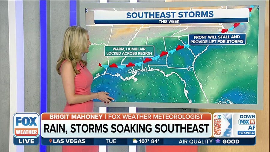 Stalled front to bring more storms to Southeast this week