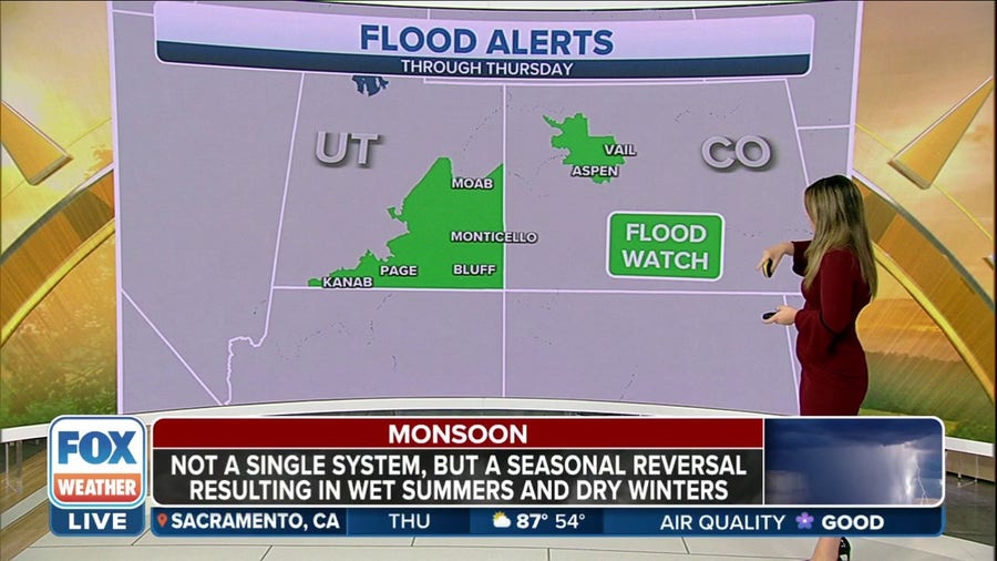 Monsoon moisture could lead to flash flooding in parts of Utah and Colorado