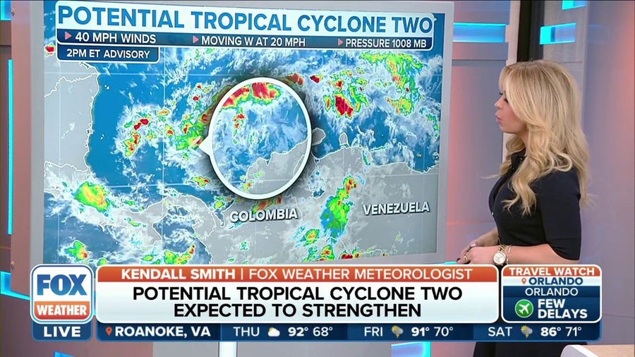 Potential Tropical Cyclone Two quickly crossing southern Caribbean