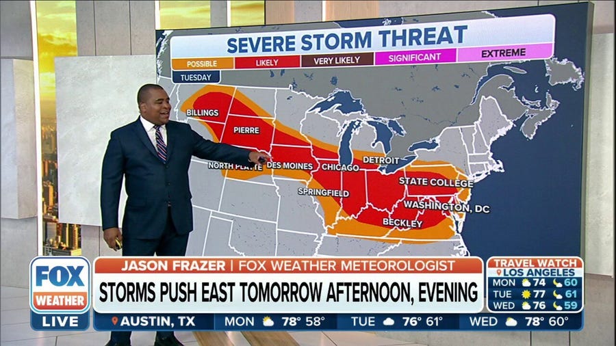 Severe storms could kick off the workweek from Plains to Midwest, mid-Atlantic