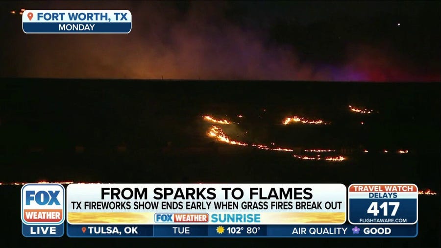 Fireworks show ends early in Fort Worth, TX when grass fire breaks out