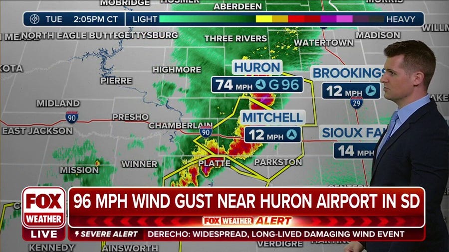 96 mph wind gust reported near Huron Airport in South Dakota