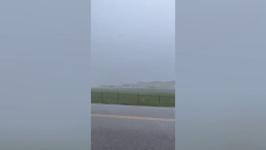 Rain blows sideways in Pike County, Kentucky amid storm