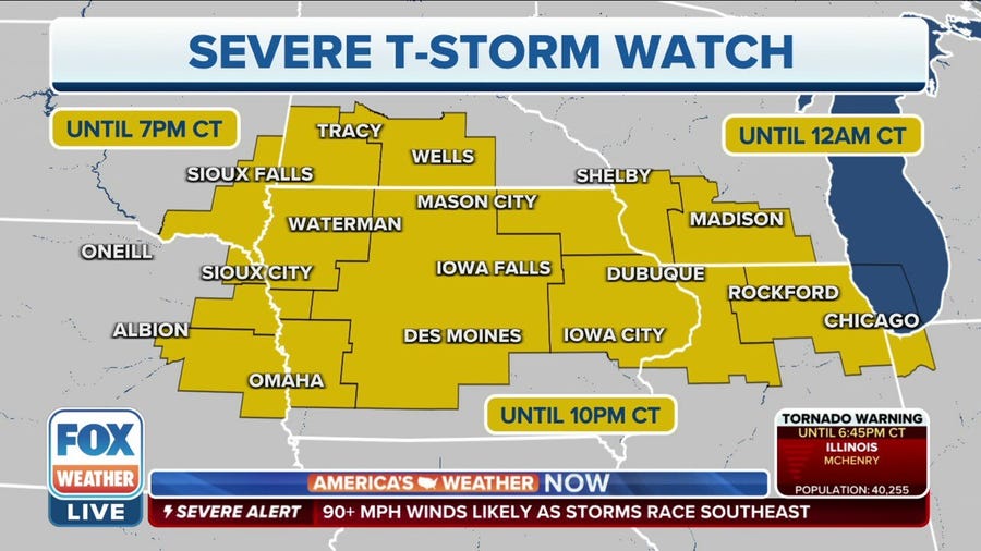 Severe Thunderstorm Watch stretches from South Dakota to Chicago