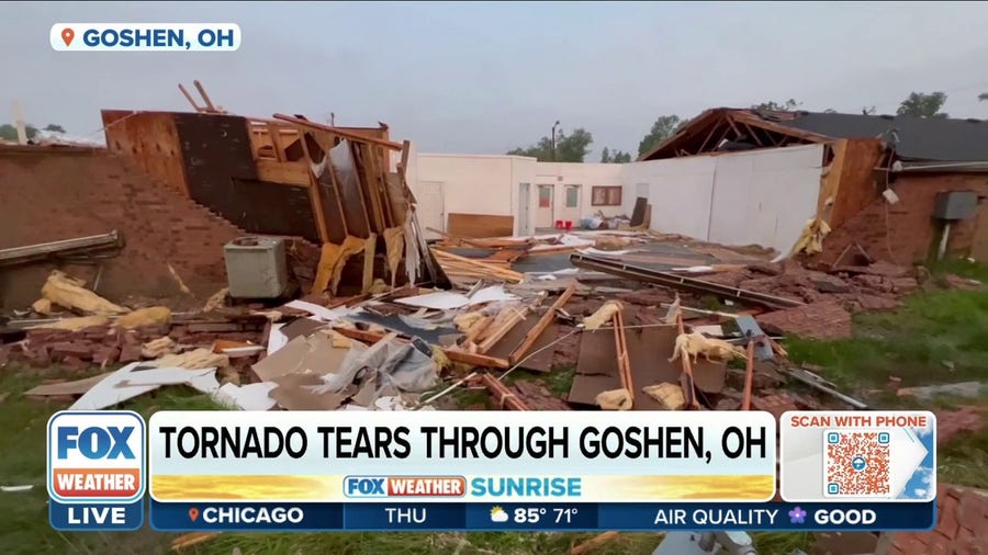Tornado tears through Goshen, Ohio causing extensive damage to buildings