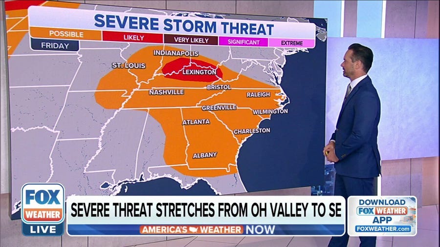 Severe storm threat stretches from Ohio Valley to Southeast Friday
