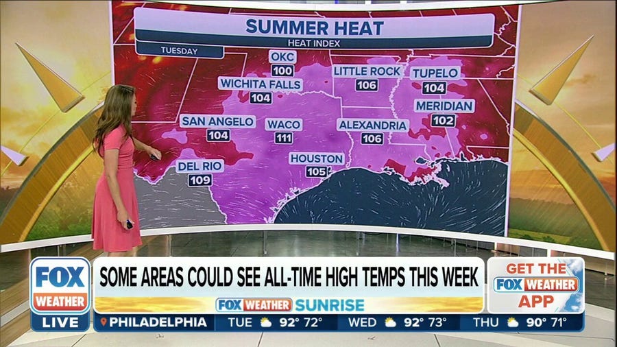 Some areas could see all-time high temps as scorching heat continues in Southern Plains