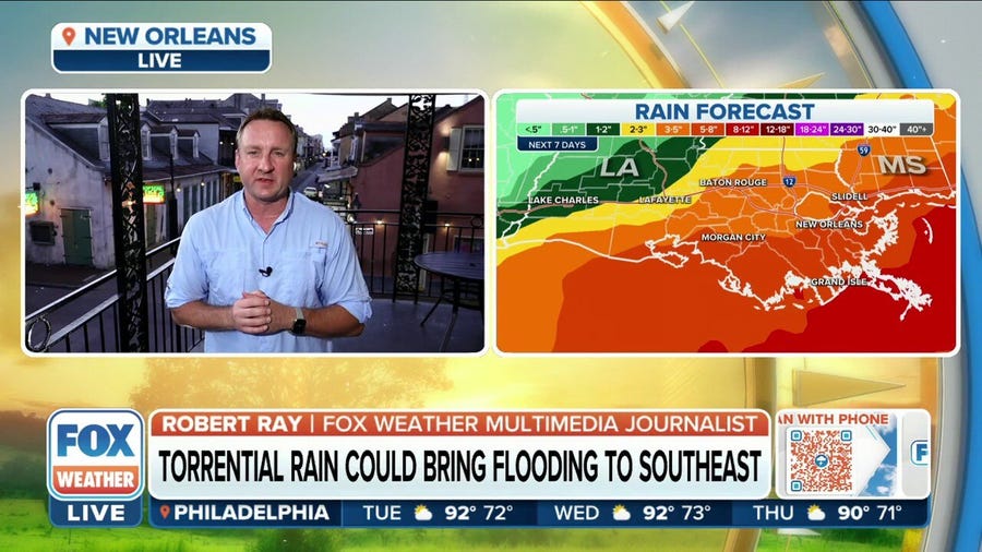 Torrential rain could bring flooding to the Southeast