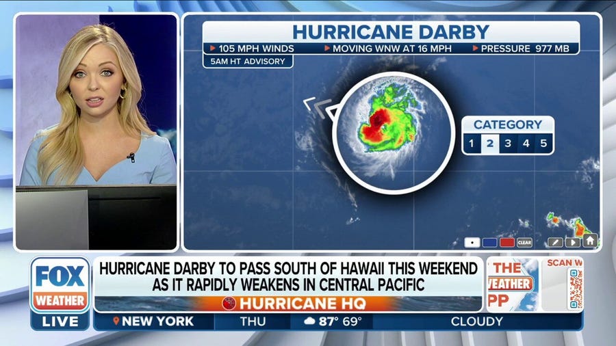 Hurricane Darby currently stands as Category 2 hurricane with 105 mph winds