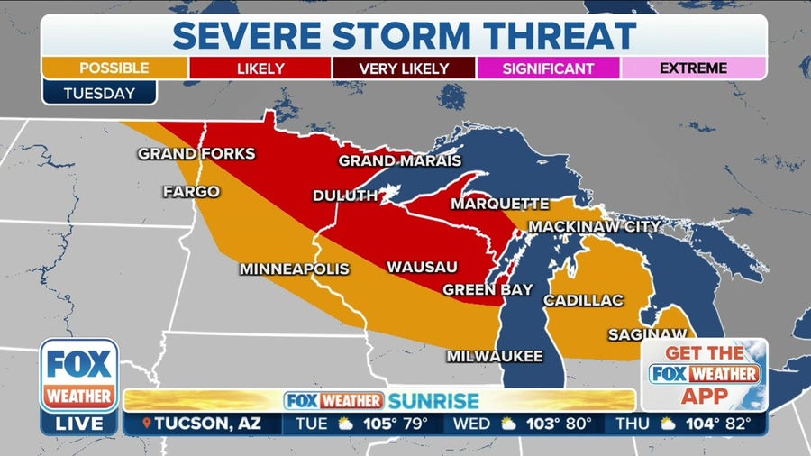 Severe storms likely in parts of Upper Midwest on Tuesday
