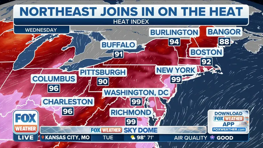 90 degree temperatures expected rest of week in Northeast due to heat wave