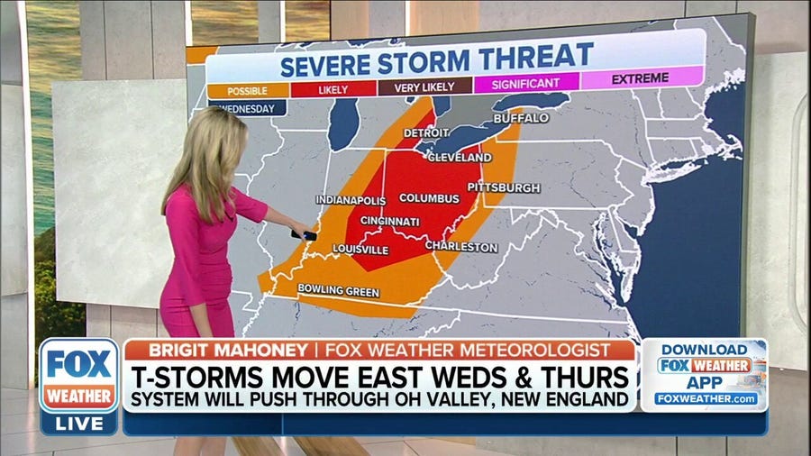 Severe storms shift east to the Ohio Valley Wednesday