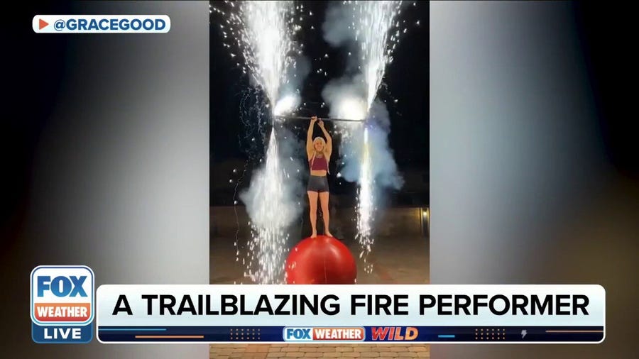 World famous fire performer shows amazing stunts