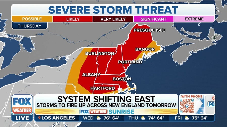 Severe storm risk shifts to the Northeast on Thursday