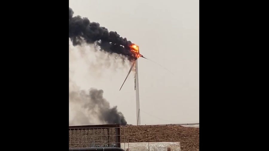 Lightning and fire destroy a Texas wind turbine