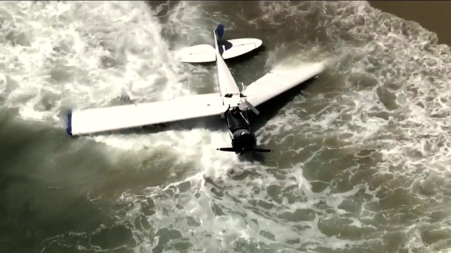 Plane crash along a California Beach