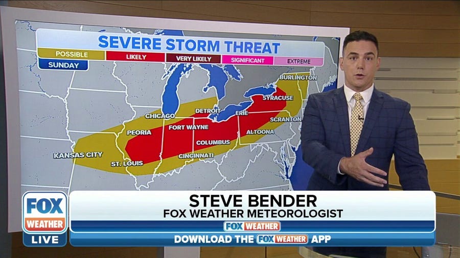 Sunday's severe threat stretches from Ohio Valley to the Northeast