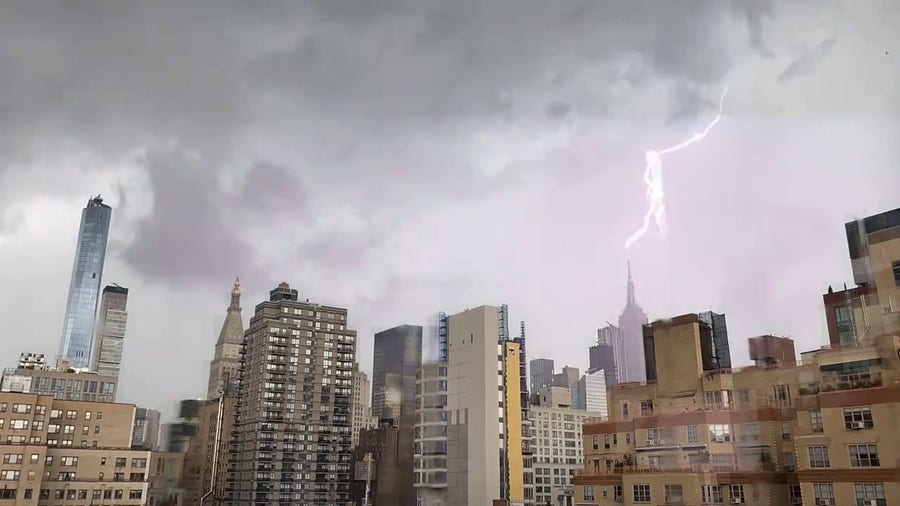 Lightning strikes NYC's Empire State Building