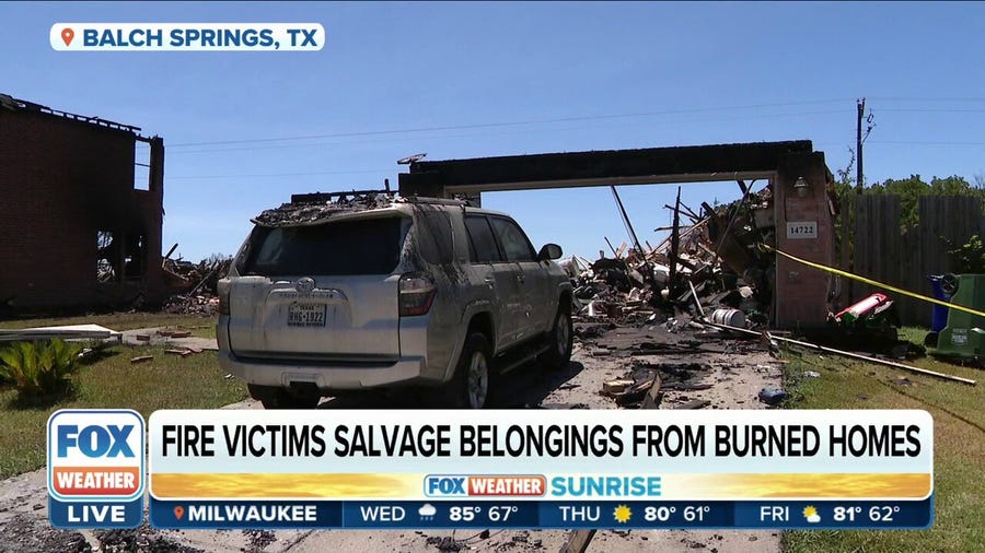 Fire victims salvage belongings from burned homes in Balch Springs, Texas