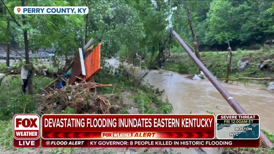 Flooding scatters debris in Lost Creek, Kentucky