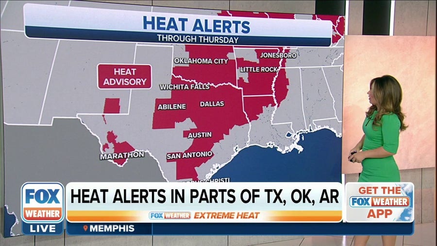 Triple-digit temperatures will stretch from Texas to Great Lakes on Wednesday