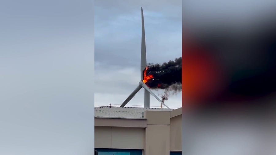 Wind turbine catches on fire in Hull, England