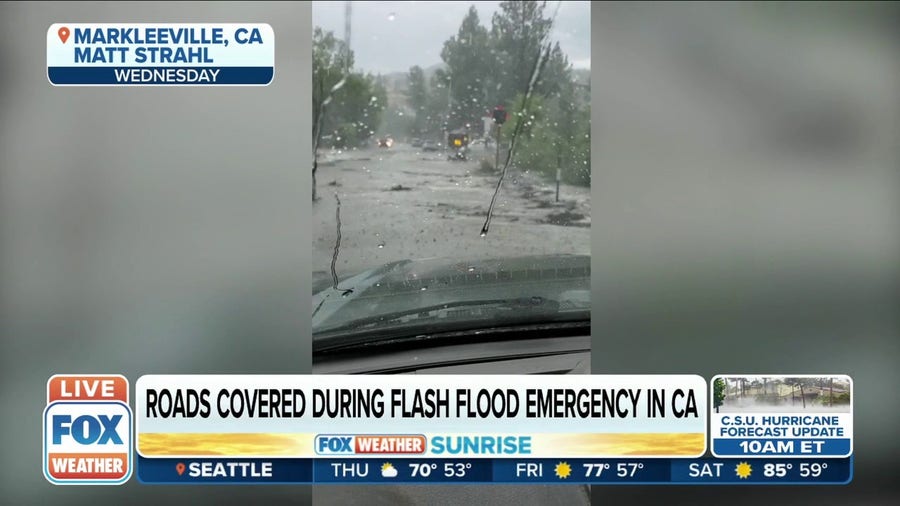California sees roads covered in water during Flash Flood Emergency