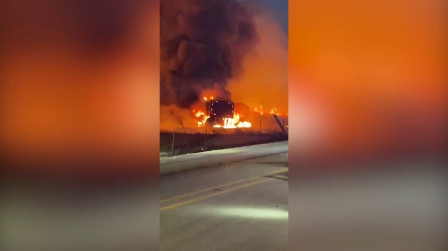 Watch: Truck crashes, sparks grass fire along interstate in Wise County, TX