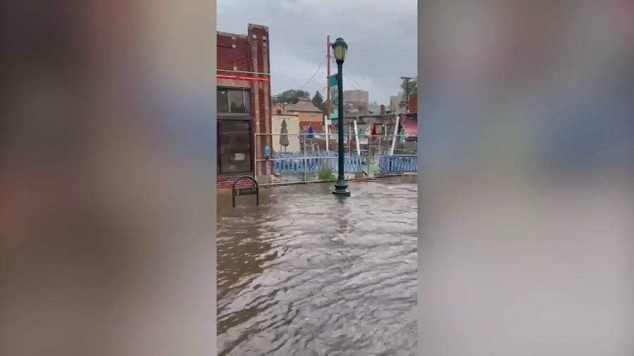 Flooding on streets of Denver, Colorado