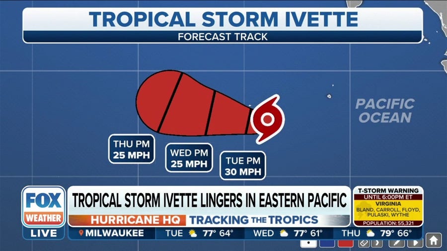 Tropical Storm Ivette with winds at 40 mph