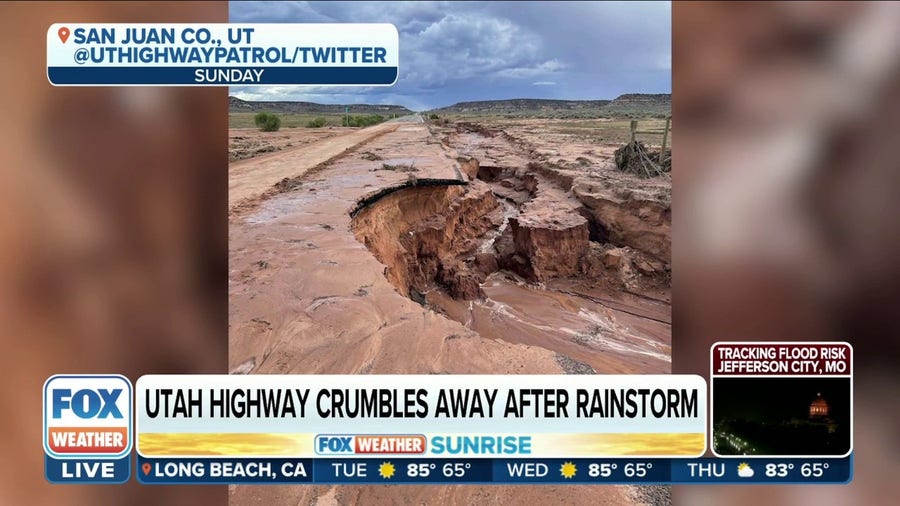 Utah highway crumbles after monsoonal rainstorm