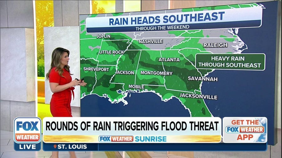 Rounds of rain eye Southeast, Gulf Coast through Friday, triggering flood threat